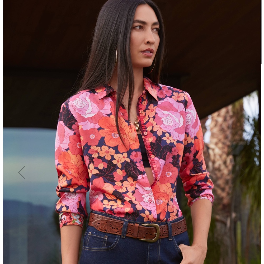 Workshop by Johnny Was Becca Silk Button Down size S